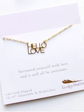 NWT Lucky Feather Hello Love Adjustable Necklace - Gold Dipped